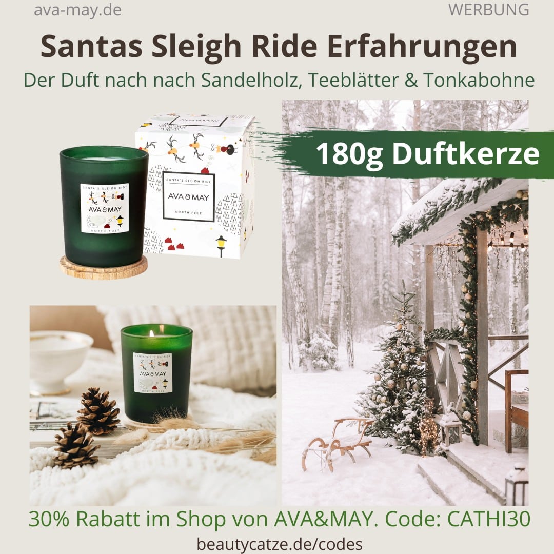 AVA&MAY Santas Sleigh Ride Duftkerze Erfahrungen Sandelholz, Teeblätter, Tonkabohne Geruch AVA&MAY Santas Sleigh Ride Duftkerze Erfahrungen Sandelholz, Teeblätter, Tonkabohne Geruch