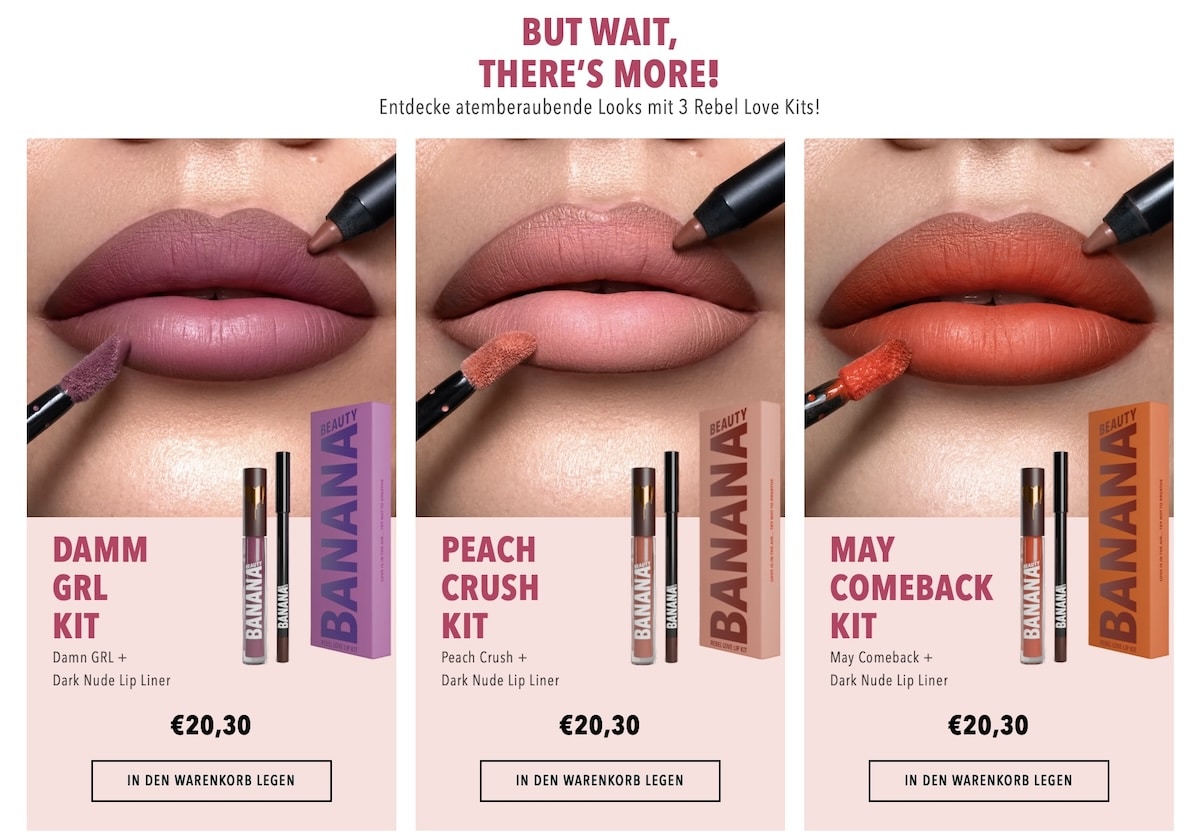 Lippenkombinationen Banana Beauty Liquid Lipstick und Lip Liner Anwendung