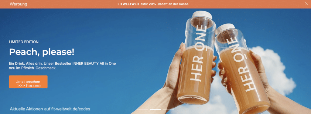PEACH Pfirsich Geschmack INNER BEAUTY All in One HER ONE Erfahrungen Produkttest beautycatze.de