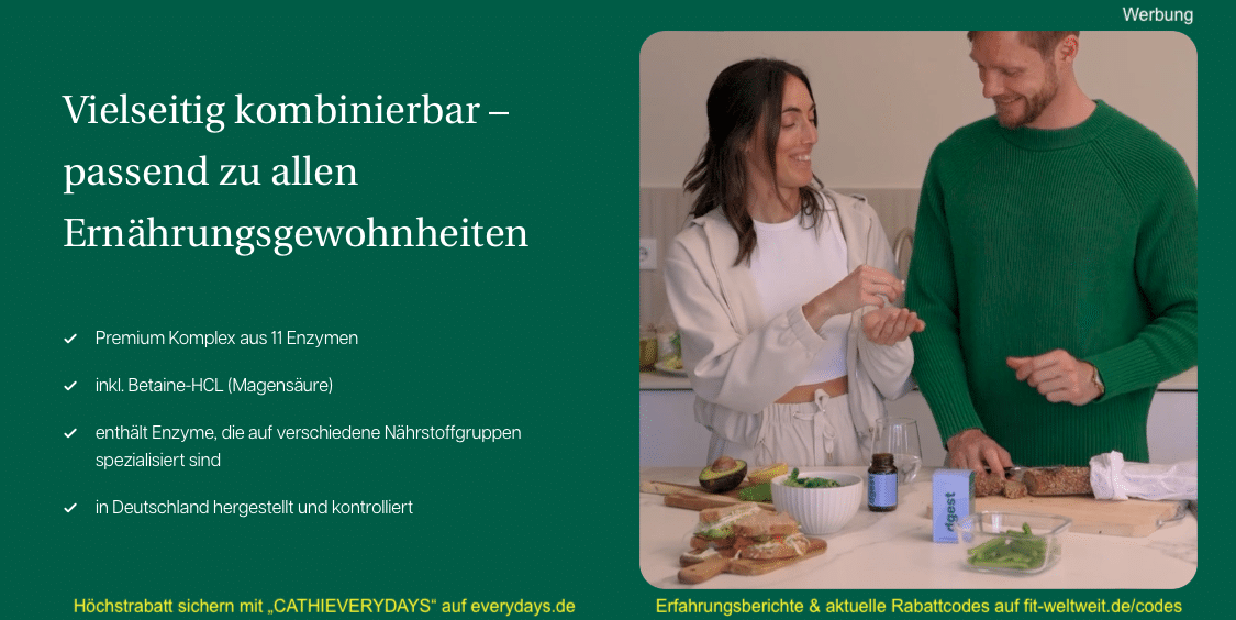 everydays dgest Anwendung – Premium Enzymkomplex mit 11 Enzymen und Betaine-HCL für alle Ernährungsgewohnheiten