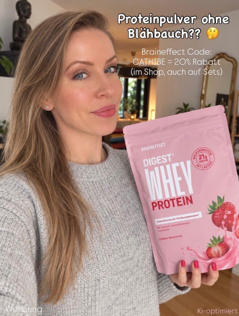Proteinpulver ohne Blähbauch Digest Whey Proetin von Braineffect im Produkttest beautycatze Geschmack Strawberry